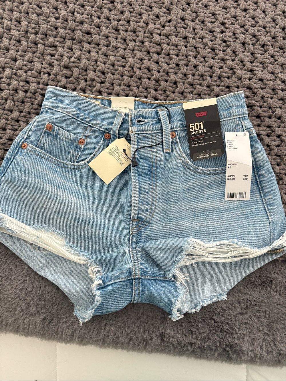 Levi's 501 Light Wash Distressed Denim Shorts